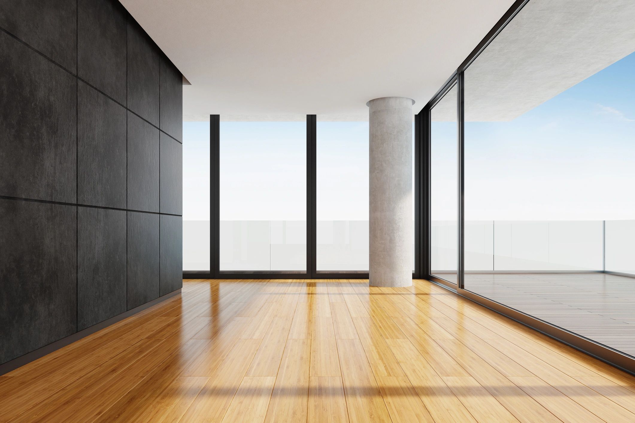 Interior space with plank flooring and panoramic windows